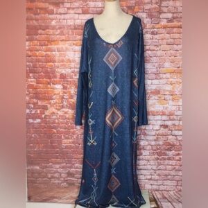 C.O.Z.Y. Indigo Blue Aztec Long Sleeved Maxi Dress